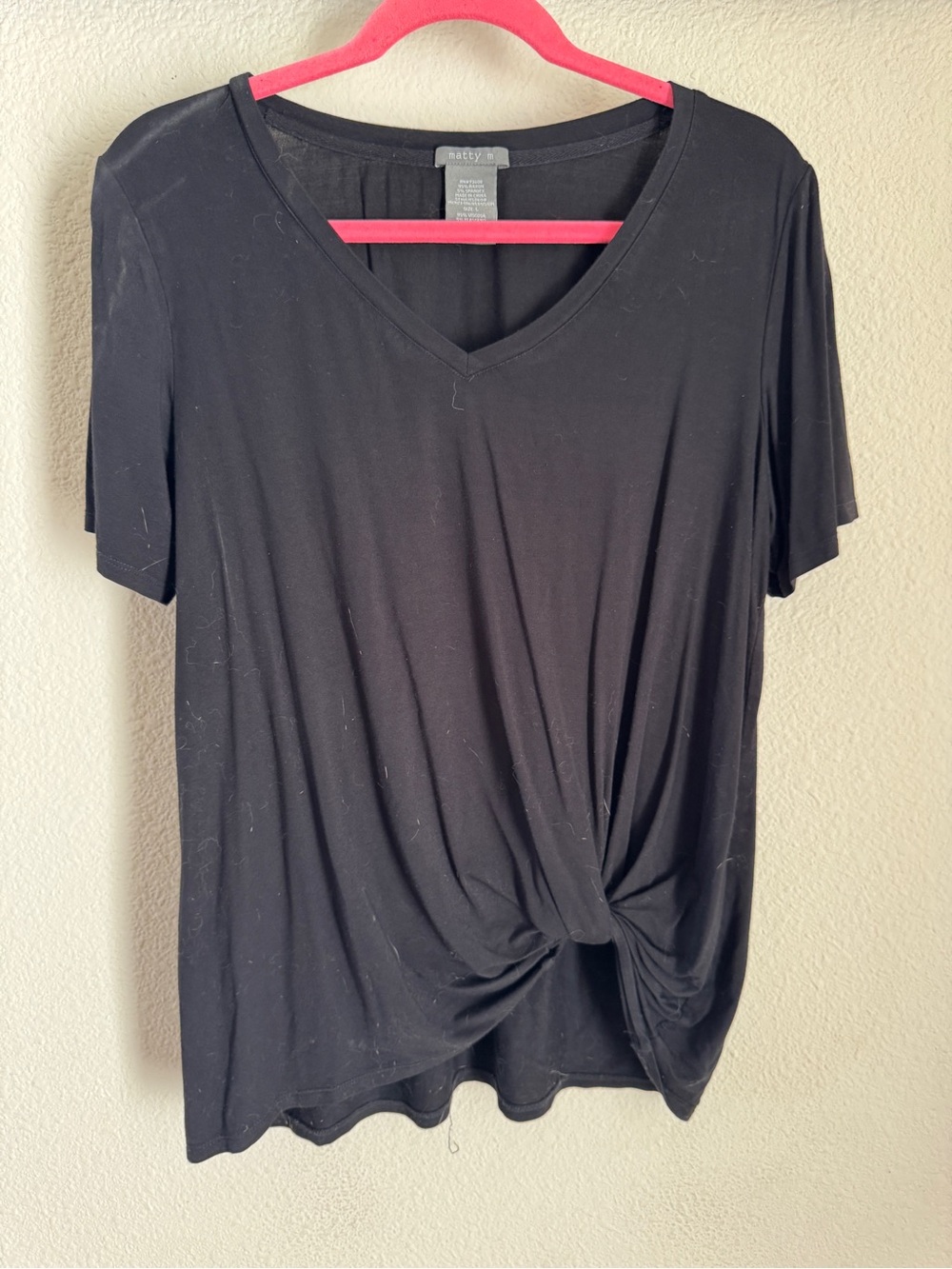 Matty M Black V-Neck Knot Front Short Sleeve Tee